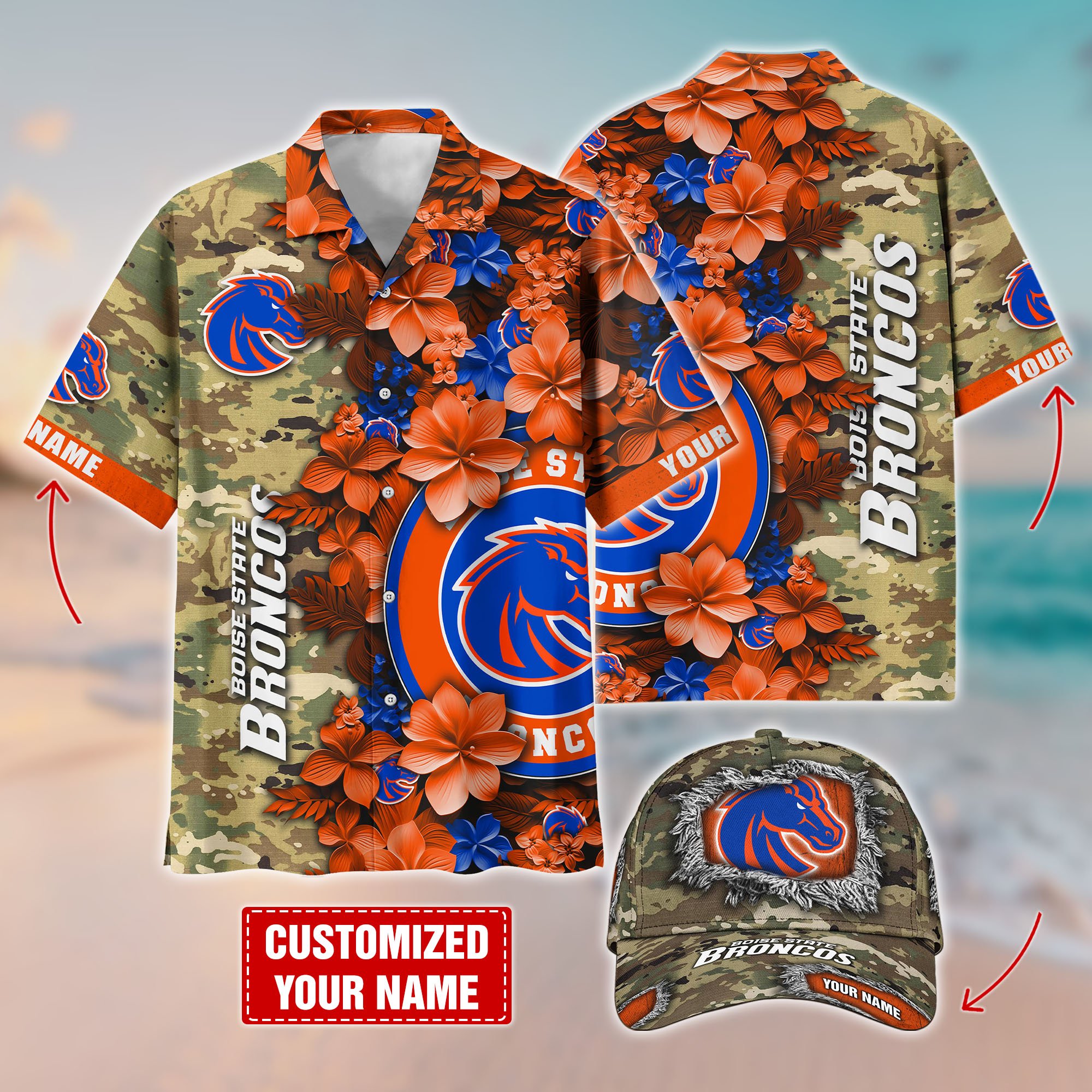 Boise State Broncos Customized Cap And Hawaiian Shirt Hot Trending. Gift For Fan T58536